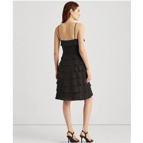 Lauren‎ Ralph Lauren Black Polka Dot Spaghetti Strap Tiered Mini Dress Sz 8 NWT - Picture 2 of 12